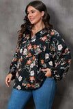 Plus Size Printed Johnny Collar Long Sleeve Blouse - Trendsi - Flyclothing LLC