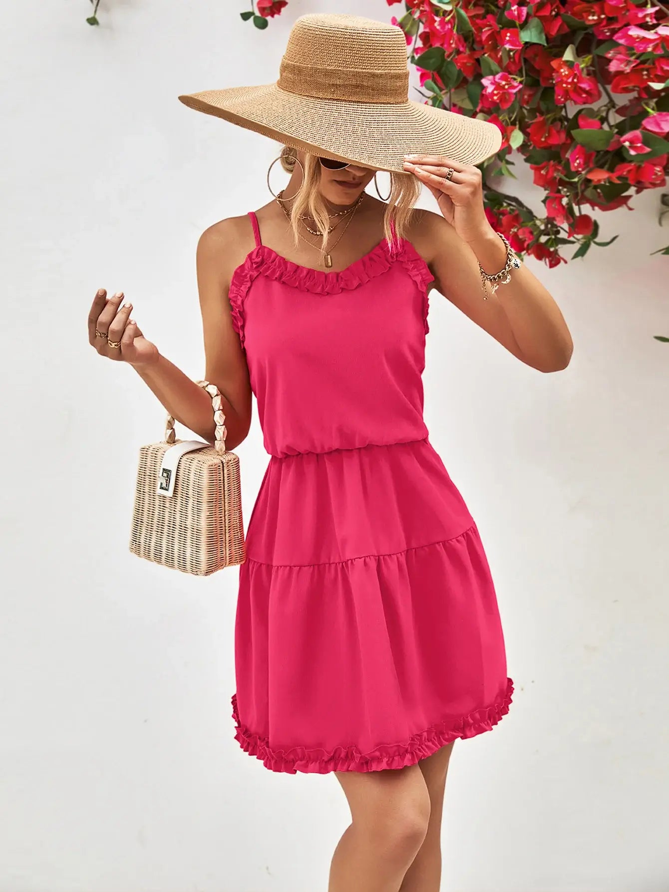 Frill Trim Spaghetti Strap Mini Dress - Trendsi - Flyclothing LLC