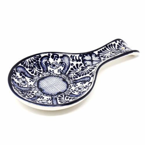 Handmade Pottery Spoon Rest, Blue Flower - Encantada - Encantada