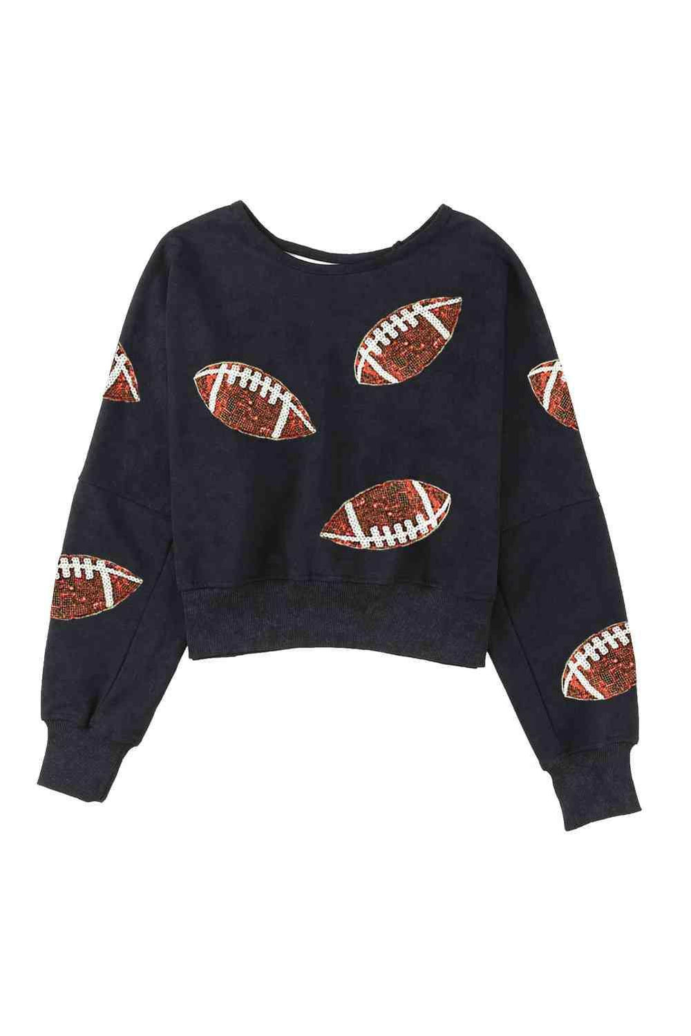 Sequin Football Patch Open Back Sweatshirt - Trendsi - Flyclothing LLC