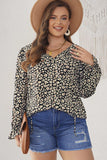 Plus Size Floral Flounce Sleeve Tie-Neck Blouse - Trendsi