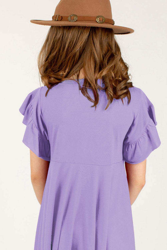Round Neck Petal Sleeve Dress - Trendsi - Flyclothing LLC