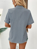 Lapel Collar Short Sleeve Blouse - Trendsi