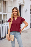 Notched Neck Flutter Sleeve Satin Top - Trendsi - Flyclothing LLC