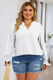 Plus Size Eyelet Notched Flounce Sleeve Blouse - Trendsi - Flyclothing LLC