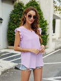 Plaid Ruffled Round Neck Cap Sleeve T-Shirt - Trendsi - Flyclothing LLC