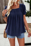 Eyelet Square Neck Puff Sleeve T-Shirt - Trendsi - Flyclothing LLC