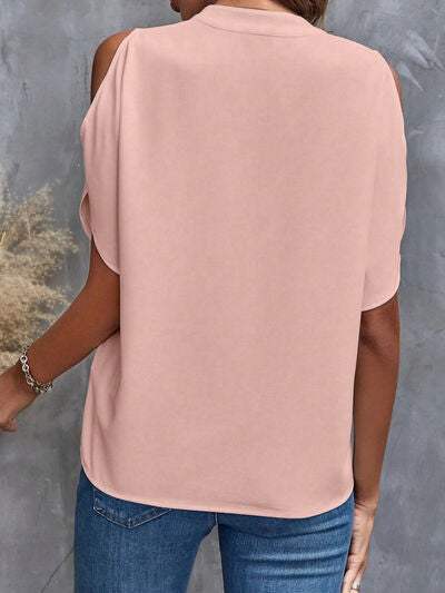 Notched Cold Shoulder Blouse - Trendsi - Flyclothing LLC