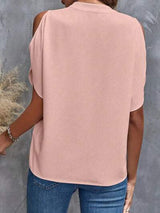 Notched Cold Shoulder Blouse - Trendsi - Flyclothing LLC