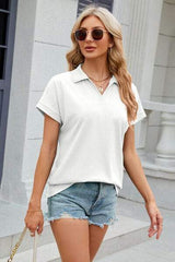 Johnny Collar Short Sleeve Blouse - Trendsi - Flyclothing LLC