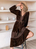 Drawstring V-Neck Crochet Dress - Trendsi - Flyclothing LLC