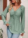 Tie Front V-Neck Puff Sleeve Blouse - Trendsi - Flyclothing LLC