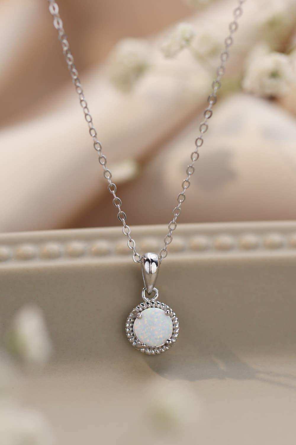 Opal Round Pendant Chain Necklace - Trendsi - Flyclothing LLC