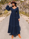 Long Sleeve Lace Trim Maxi Dress - Trendsi