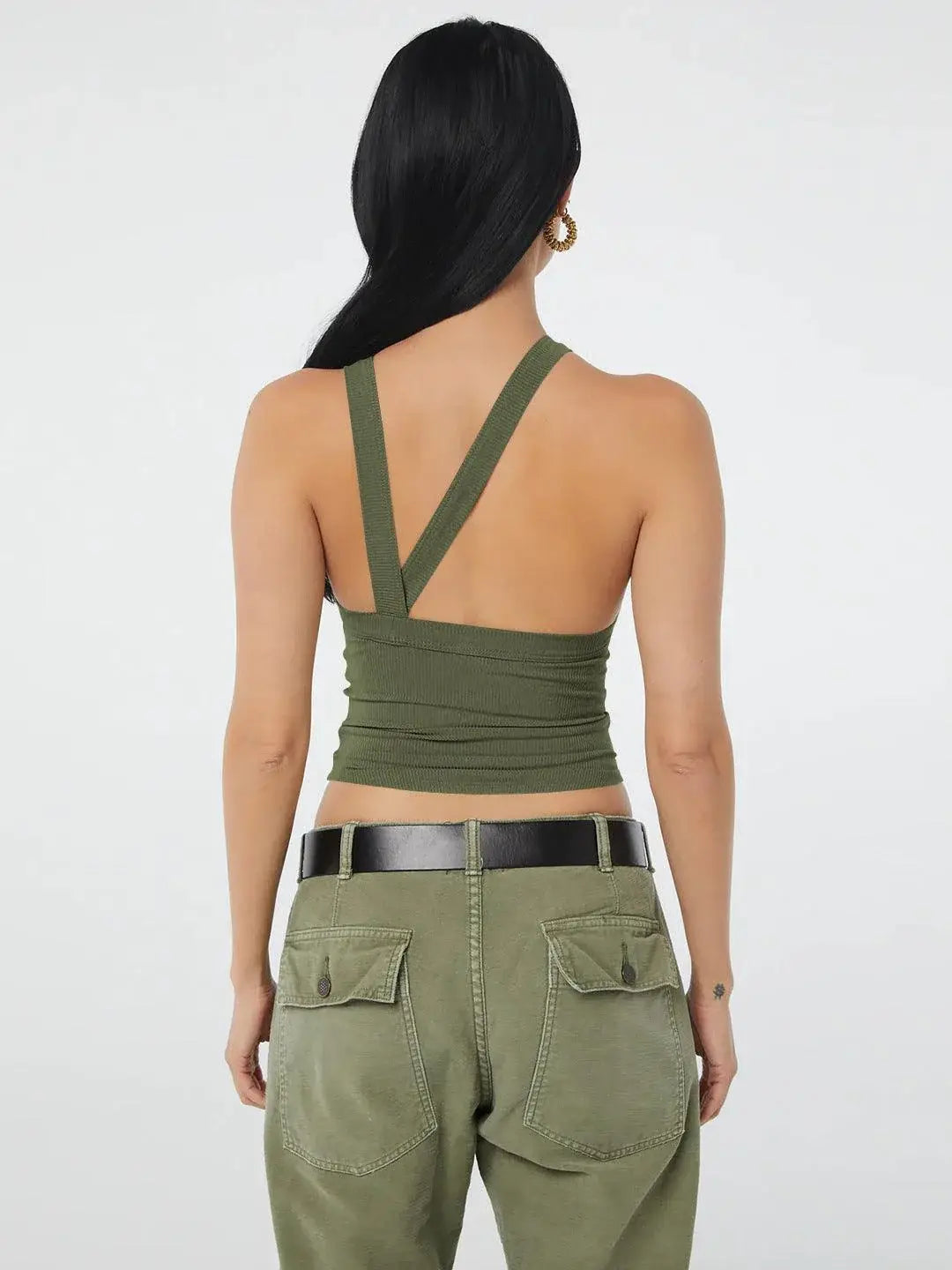 Halter Neck Ribbed Cropped Top - Trendsi - Flyclothing LLC