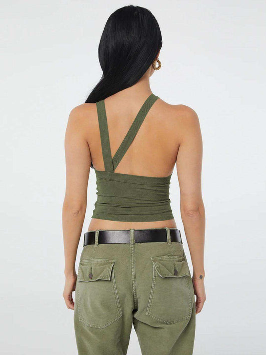 Halter Neck Ribbed Cropped Top - Trendsi - Flyclothing LLC