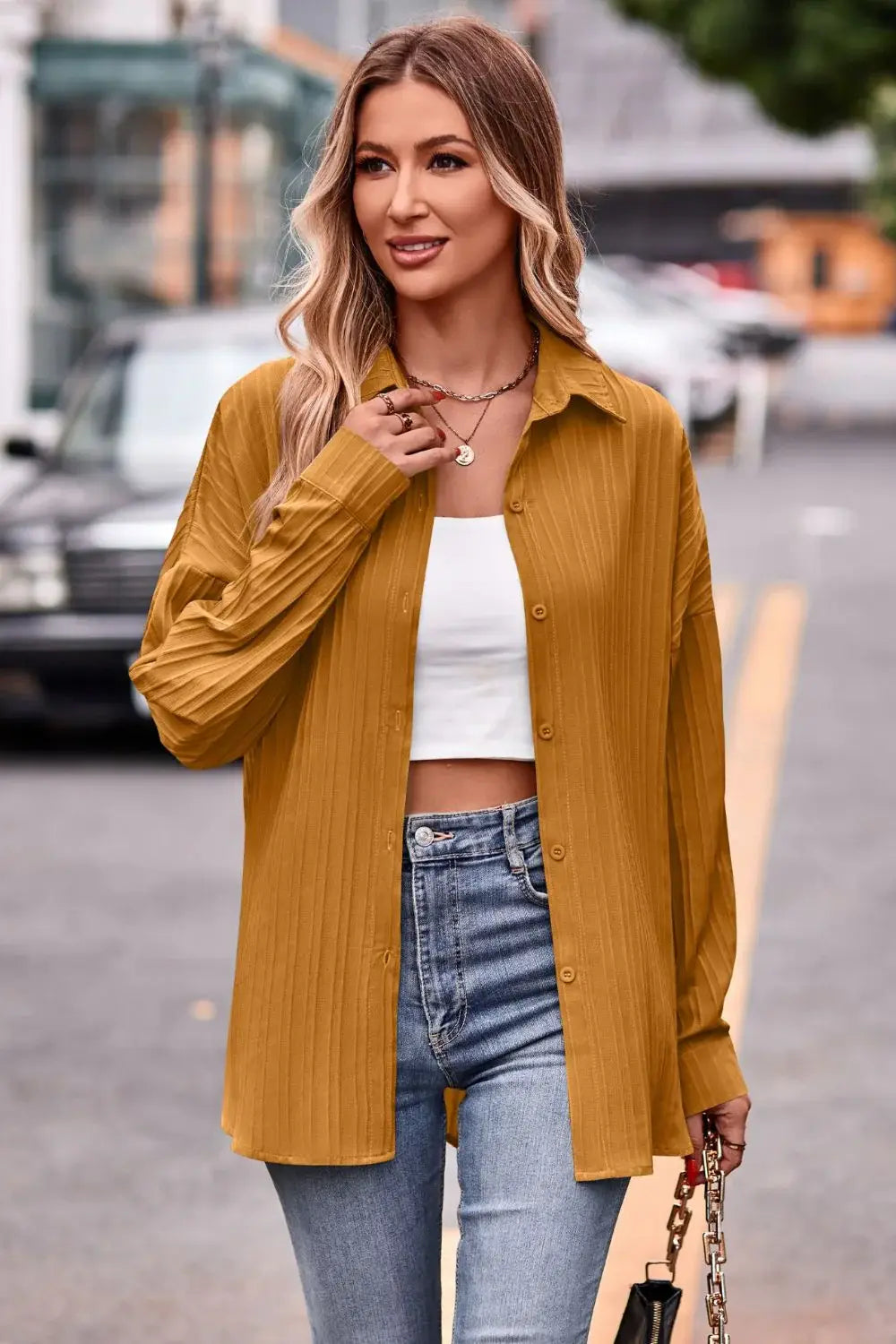 Slit Dropped Shoulder Longline Shirt - Trendsi - Flyclothing LLC