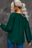 Notched Neck Lantern Sleeve Blouse - Trendsi