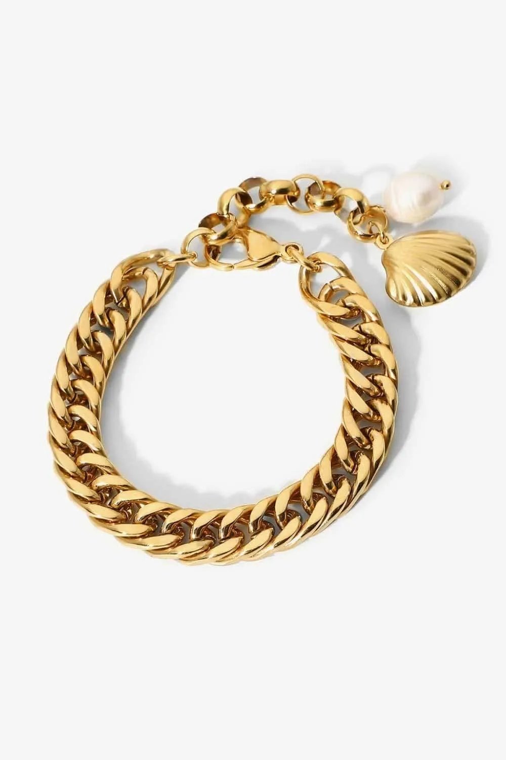 18K Gold-Plated Curb Chain Bracelet - Trendsi