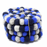 Hand Crafted Felt Ball Coasters from Nepal: 4-pack, Chakra Dark Blues - Global Groove (T) - Global Groove