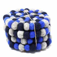 Hand Crafted Felt Ball Coasters from Nepal: 4-pack, Chakra Dark Blues - Global Groove (T) - Global Groove