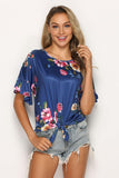 Floral Tie Hem Flounce Sleeve Top - Trendsi
