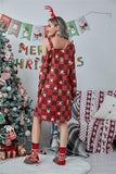 Christmas Asymmetrical Neck Long Sleeve Dress - Trendsi