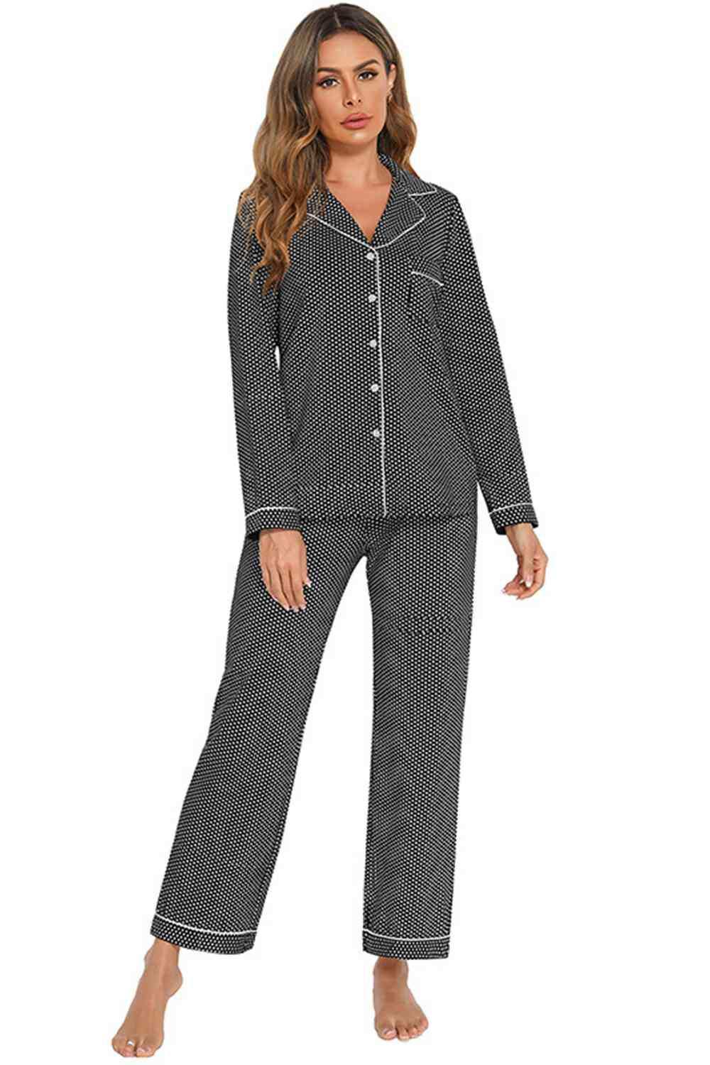 Collared Neck Loungewear Set with Pocket - Trendsi - Flyclothing LLC
