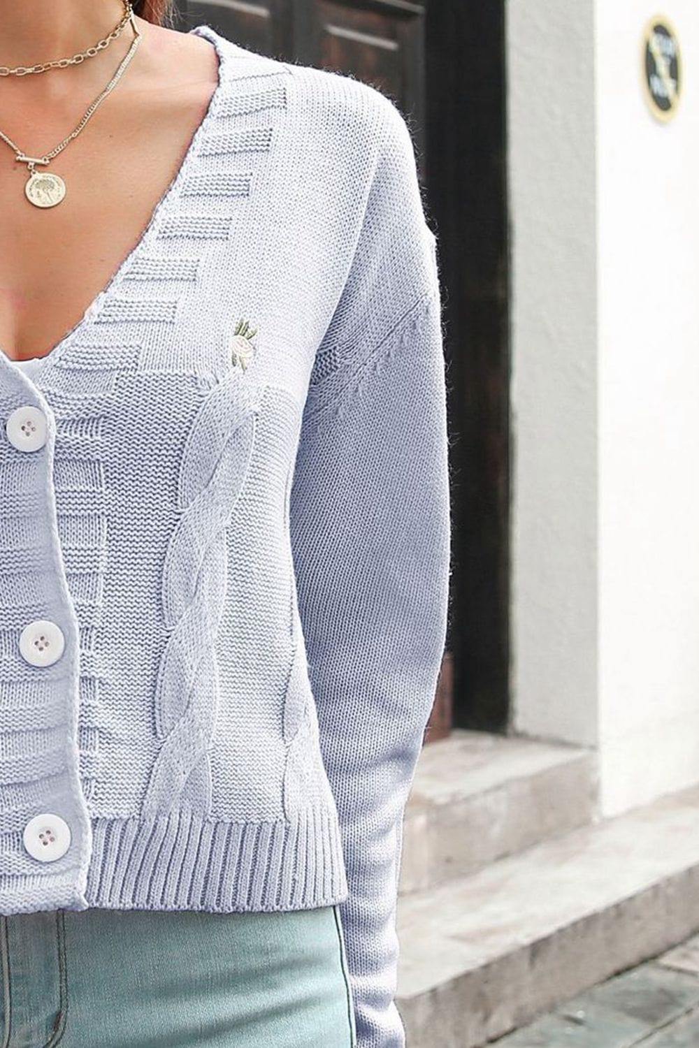 Cable-Knit Button Down Cardigan - Trendsi
