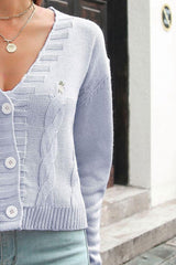 Cable-Knit Button Down Cardigan - Trendsi