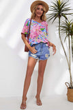 Floral V-Neck Short Sleeve Blouse - Trendsi - Flyclothing LLC