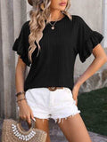 Ruffled Round Neck Short Sleeve Blouse - Trendsi - Flyclothing LLC