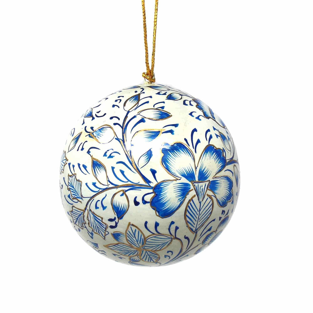 Handpainted Ornaments, Blue Floral - Pack of 3 - Asha Handicrafts - Flyclothing LLC