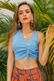 Drawstring Ruched Asymmetrical Neck Cropped Knit Top - Trendsi - Flyclothing LLC