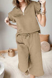 Ruffled Quarter Zip Top and Drawstring Pants Set - Trendsi - Flyclothing LLC