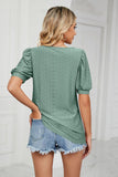 Eyelet Puff Sleeve Round Neck Top - Trendsi