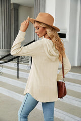 Long Sleeve Hooded Blouse - Trendsi