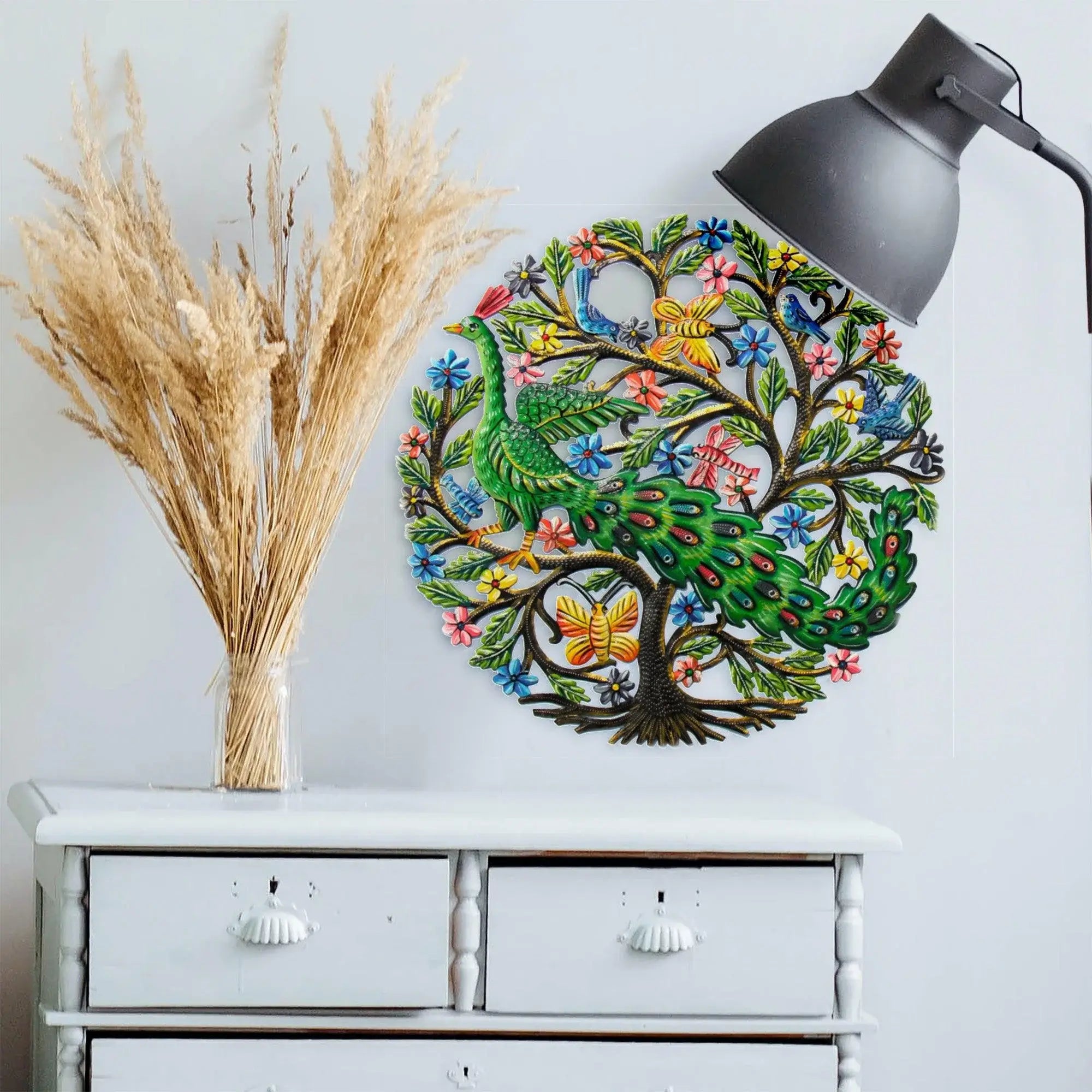 Peacock in Tree Haitian Metal Drum Wall Art - Haitian Artisans - Flyclothing LLC