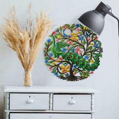 Peacock in Tree Haitian Metal Drum Wall Art - Haitian Artisans