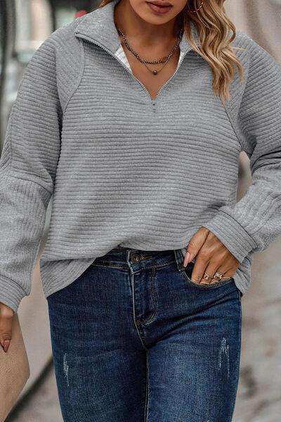 Plus Size Quarter Zip Long Sleeve T-Shirt - Trendsi - Flyclothing LLC