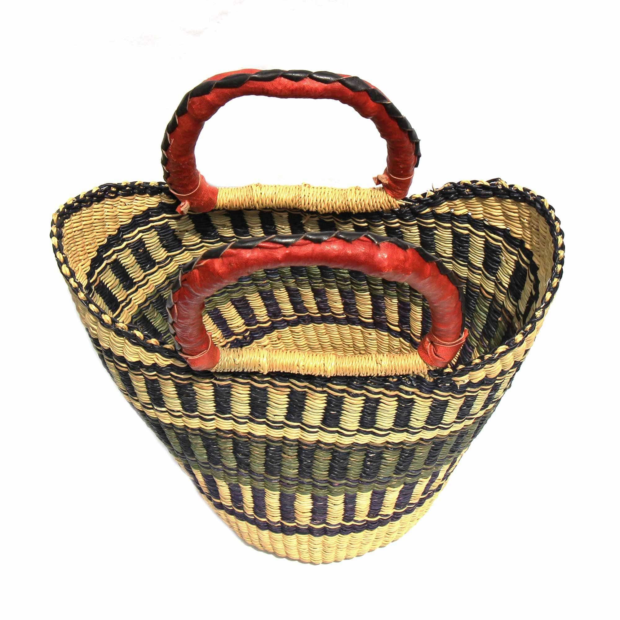 Bolga Tote, Neutrals with Leather Handle - 14-inch - Gitzell