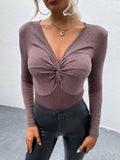 Twist Front V-Neck Long Sleeve Bodysuit - Flyclothing LLC