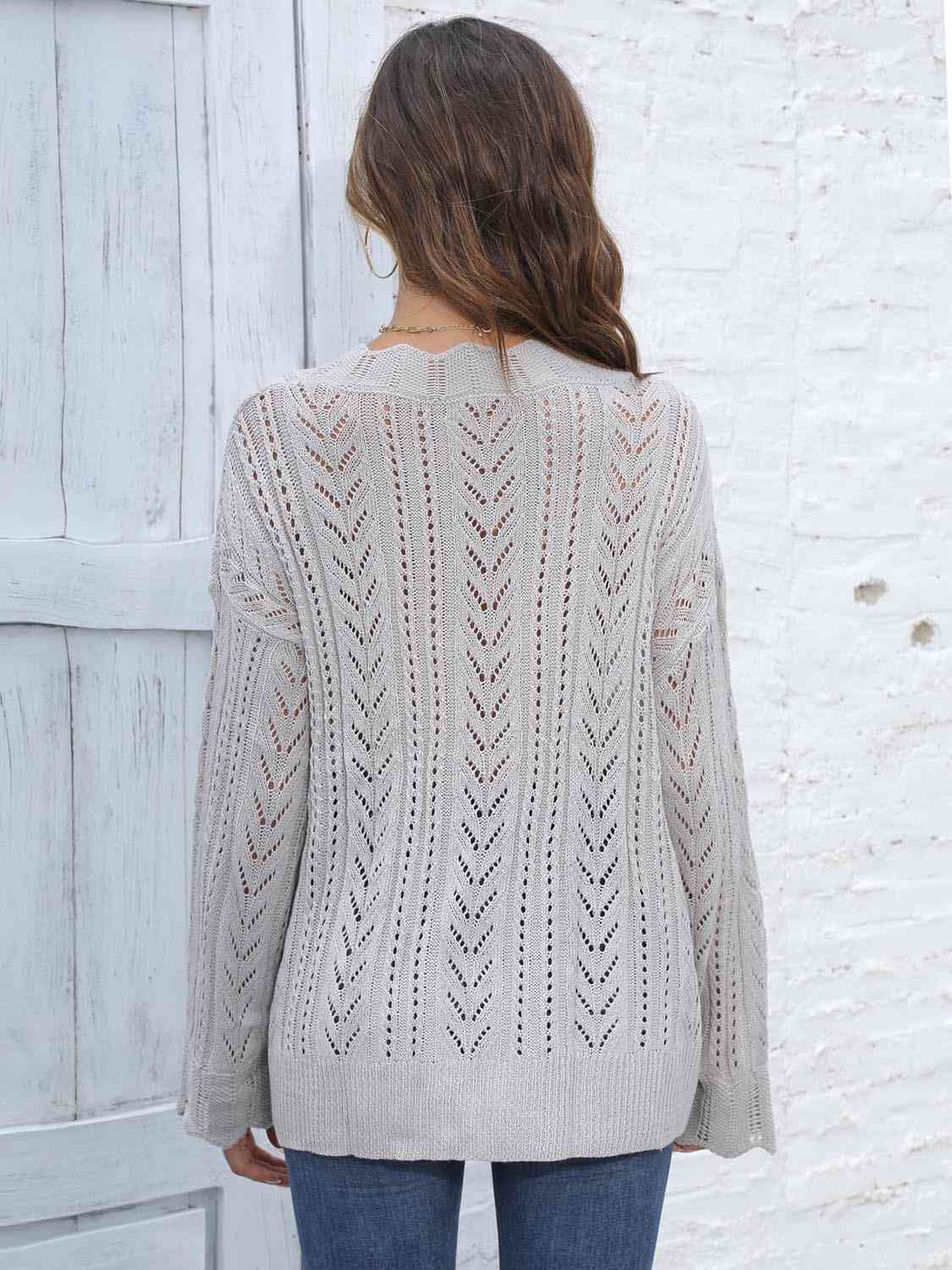 Openwork V-Neck Sweater - Trendsi - Flyclothing LLC