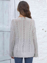 Openwork V-Neck Sweater - Trendsi - Flyclothing LLC