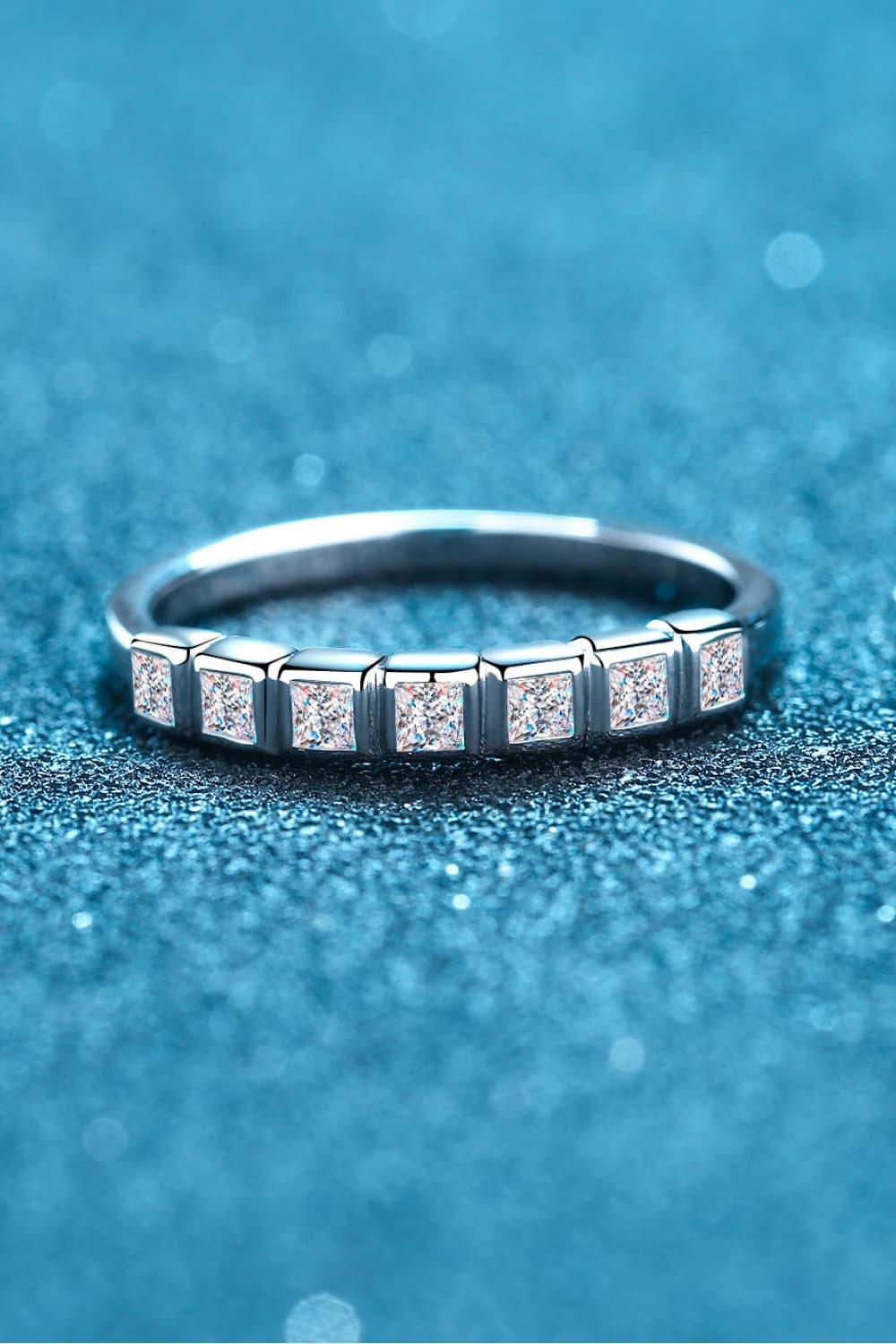 Moissanite Rhodium-Plated Half-Eternity Ring - Trendsi