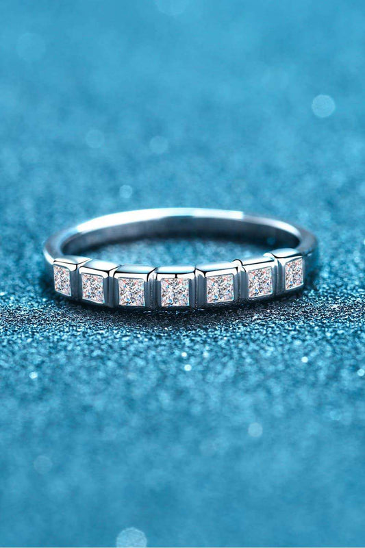 Moissanite Rhodium-Plated Half-Eternity Ring - Trendsi - Flyclothing LLC