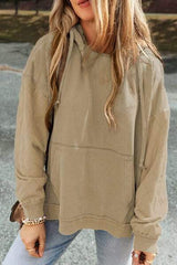Drawstring Kangaroo Pocket Dropped Shoulder Hoodie - Trendsi - Flyclothing LLC