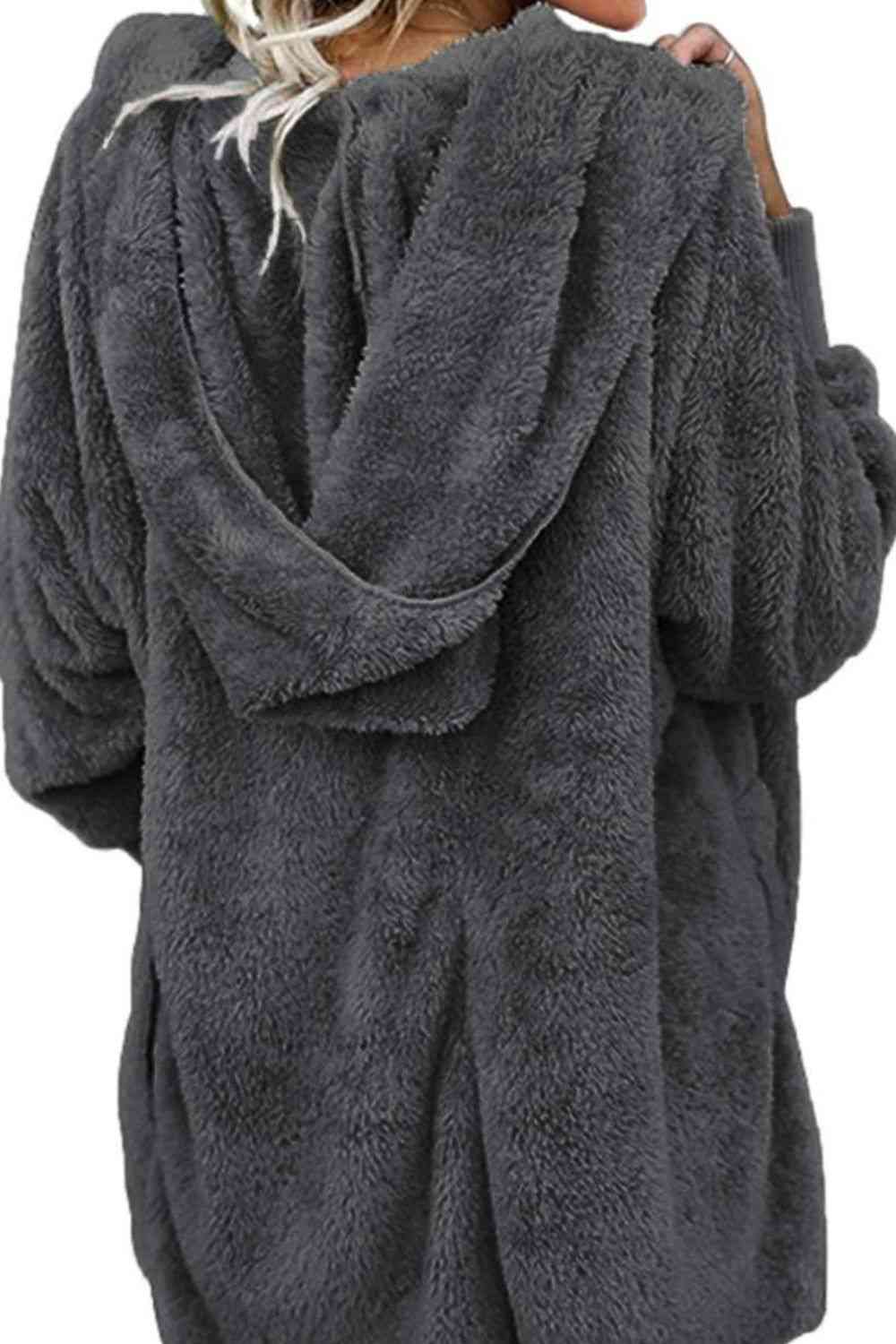 Teddy Hooded Jacket with Pockets - Trendsi - Flyclothing LLC