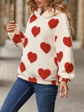 Fuzzy Heart Pocketed Dropped Shoulder Hoodie - Trendsi - Flyclothing LLC