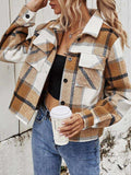 Plaid Collared Neck Jacket with Breast Pockets - Trendsi - Flyclothing LLC